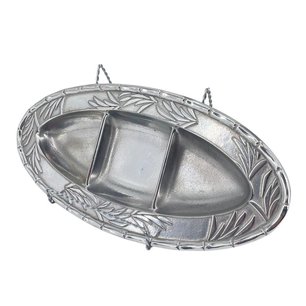 Wilton Armetale Bamboo Pewter Divided Oval Serving Tray Platter 353561 USA 14in